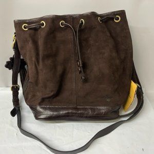 Patricia Nash Melrose Drawstring Bucket Bag in Chocolate, Brushed Italian Nubuck